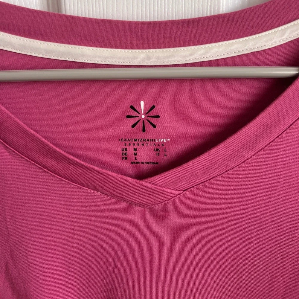 Isaac Mizrahi Live Essentials Long Sleeve Pima Cotton V Neck Pink T-Shirt Top